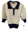 Staud Size M White & Navy Cotton & Nylon Knit Short Sleeve Collar Top White & Navy / M