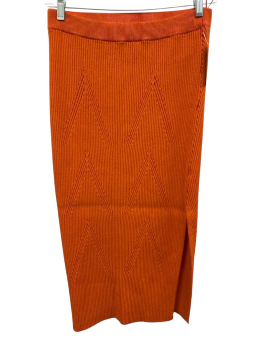 Milly Size M Orange Viscose Blend Sleeveless Mock Neck Ribbed Midi Skirt Set Orange / M