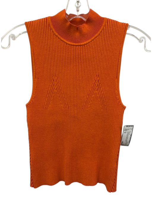 Milly Size M Orange Viscose Blend Sleeveless Mock Neck Ribbed Midi Skirt Set Orange / M