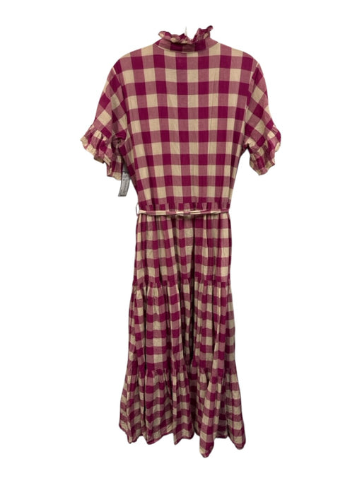 Millie Size M Purple & Beige Cotton Short Sleeve Checkered 1/2 Button Midi Dress Purple & Beige / M
