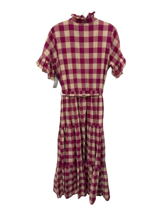 Millie Size M Purple & Beige Cotton Short Sleeve Checkered 1/2 Button Midi Dress Purple & Beige / M