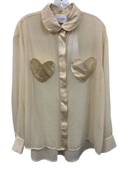 Sleeper Size M Pale Yellow Rayon Button Up Long Sleeve Collar Hearts Top Pale Yellow / M