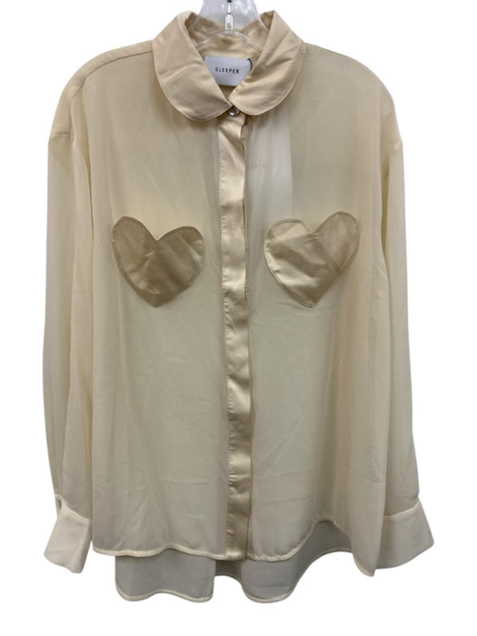 Sleeper Size M Pale Yellow Rayon Button Up Long Sleeve Collar Hearts Top Pale Yellow / M