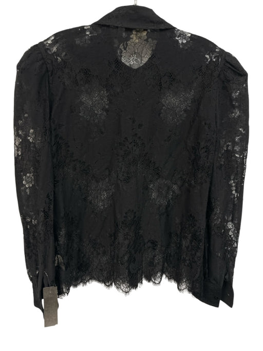 L'agence Size M Black Nylon Blend Long Sleeve Button Up Lace Top Black / M