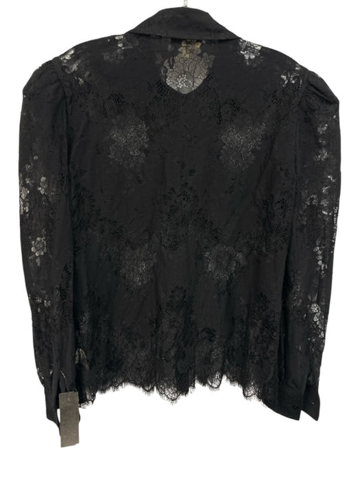 L'agence Size M Black Nylon Blend Long Sleeve Button Up Lace Top Black / M