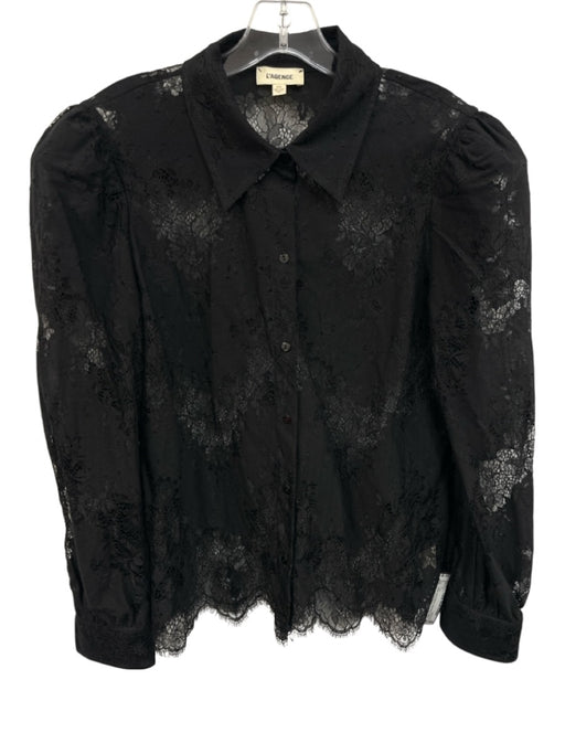 L'agence Size M Black Nylon Blend Long Sleeve Button Up Lace Top Black / M