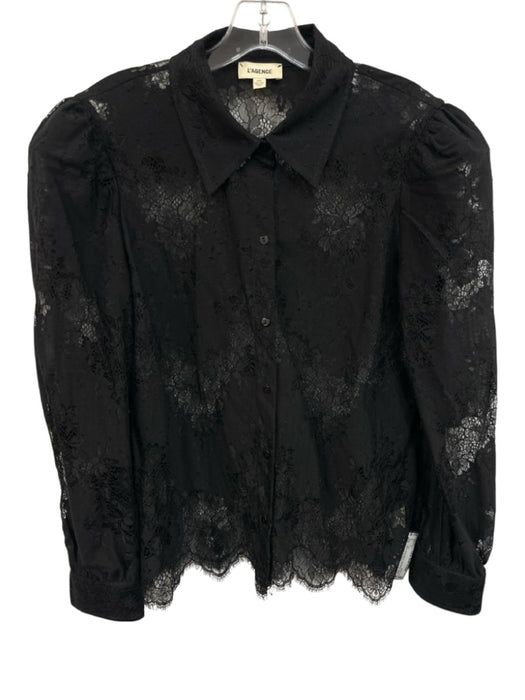 L'agence Size M Black Nylon Blend Long Sleeve Button Up Lace Top Black / M