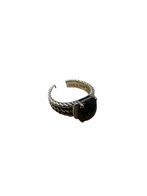 David Yurman Black & Silver 925 Sterling Silver Onyx Diamonds 3 Strand Ring Black & Silver