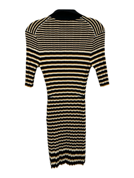 Theory Size M Black, Yellow, White Cotton Blend 1/2 Sleeve Stripe V Neck Dress Black, Yellow, White / M