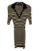 Theory Size M Black, Yellow, White Cotton Blend 1/2 Sleeve Stripe V Neck Dress Black, Yellow, White / M