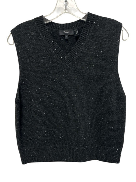 Theory Size M Black & White Wool Blend Sleeveless Knit V Neck Vest Top Black & White / M