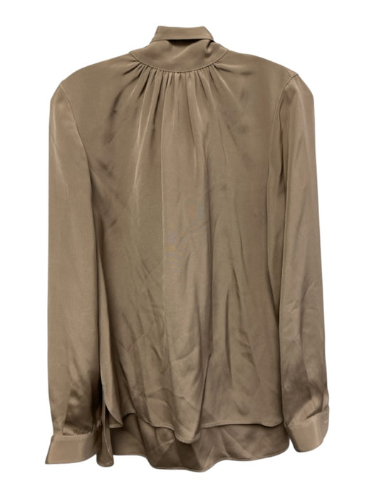 Ann Mashburn Size M Light Brown Silk Long Sleeve Tie Neck Split Neck Top Light Brown / M