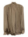 Ann Mashburn Size M Light Brown Silk Long Sleeve Tie Neck Split Neck Top Light Brown / M