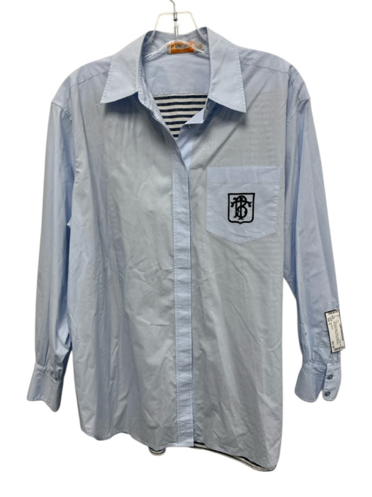 Tory Burch Size 6 Light Blue & Multi Cotton Button Up Long Sleeve Stripes Top Light Blue & Multi / 6