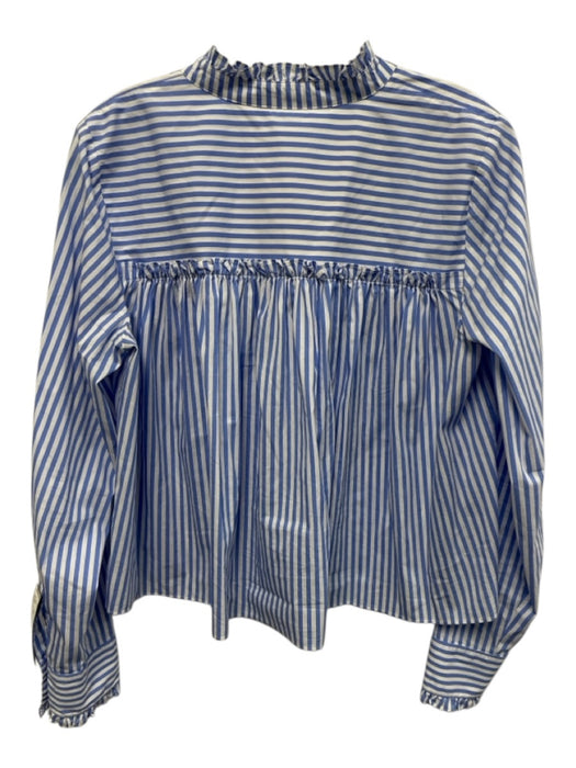 Veronica Beard Size 8 Blue & White Cotton Long Sleeve Stripe Button Up Crop Top Blue & White / 8
