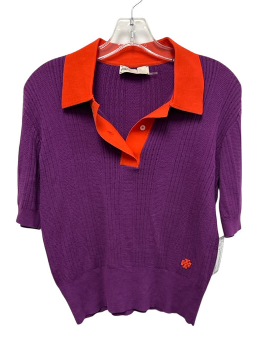 Tory Burch Size M purple & orange Cotton Short Sleeve polo Perforated Top purple & orange / M