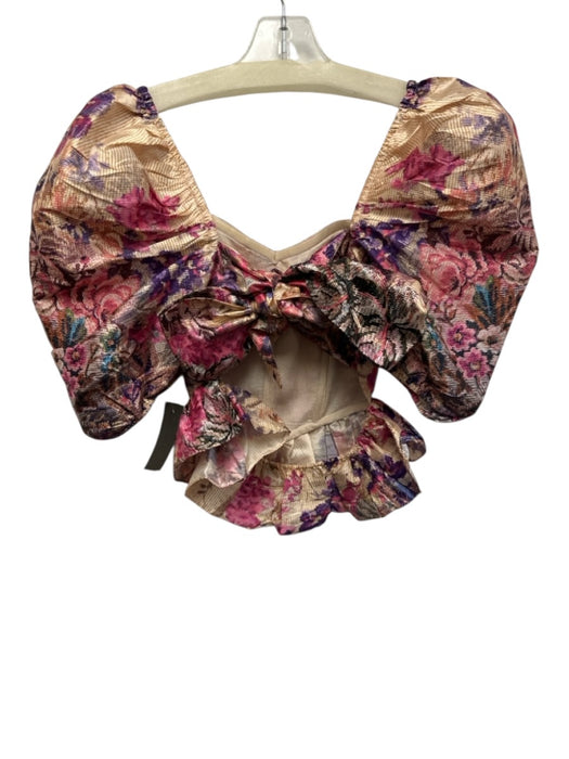 Hemant & Nandita Size S Beige, Pink, Multi Polyester Corset Tie Neck Top Beige, Pink, Multi / S