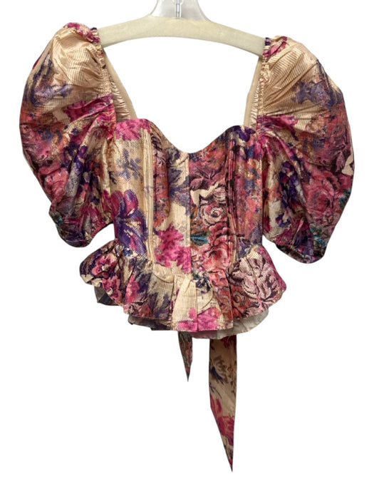 Hemant & Nandita Size S Beige, Pink, Multi Polyester Corset Tie Neck Top Beige, Pink, Multi / S