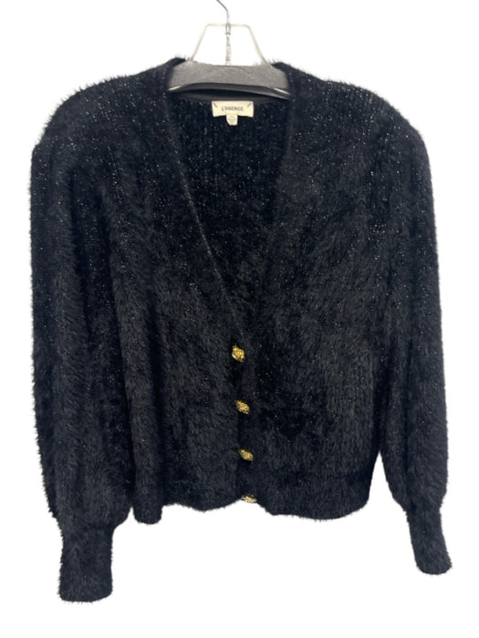 L'agence Size M Black Nylon Blend Long Sleeve Buttons Metallic Thread Cardigan Black / M