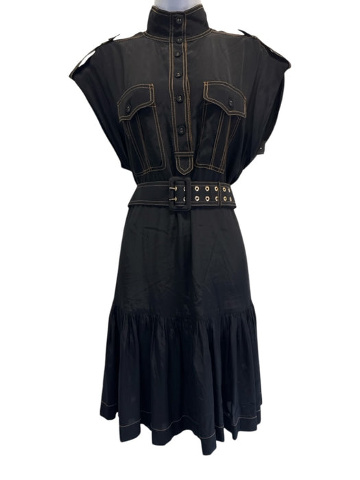 Zimmermann Size 2 Black & Yellow Viscose & Silk Short Sleeve Button Front Dress Black & Yellow / 2