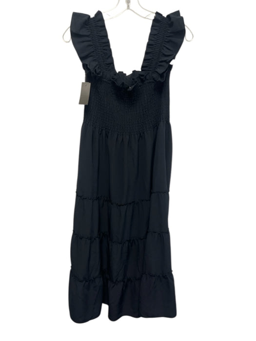 Hill House Size M Black Polyester Ruffle Shoulder Sleeveless Midi Dress Black / M