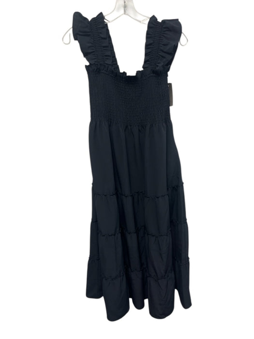 Hill House Size M Black Polyester Ruffle Shoulder Sleeveless Midi Dress Black / M
