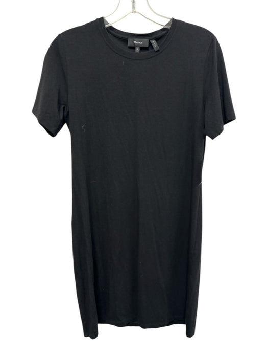 Theory Size M Black Modal & Cotton Short Sleeve Below Knee T Shirt Dress Black / M
