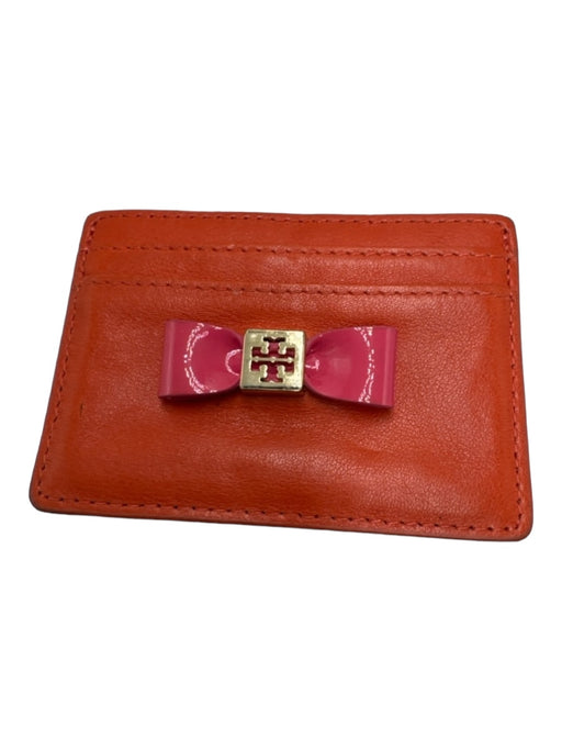 Tory Burch Orange & Pink Leather Card Holder Bow Gold Hardware Wallets Orange & Pink