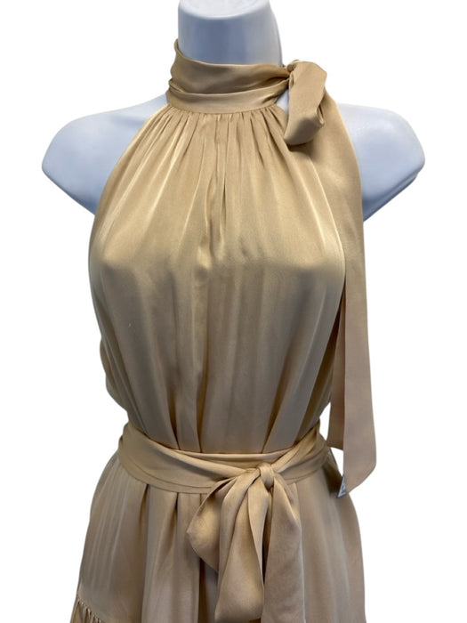 Zimmermann Size 2 Gold Silk Sleeveless Tie Neck Midi Dress Gold / 2