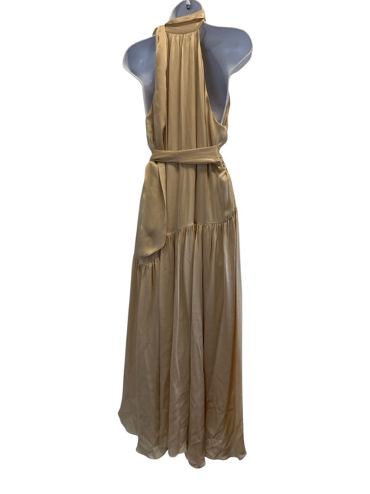 Zimmermann Size 2 Gold Silk Sleeveless Tie Neck Midi Dress Gold / 2