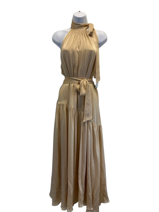 Zimmermann Size 2 Gold Silk Sleeveless Tie Neck Midi Dress Gold / 2