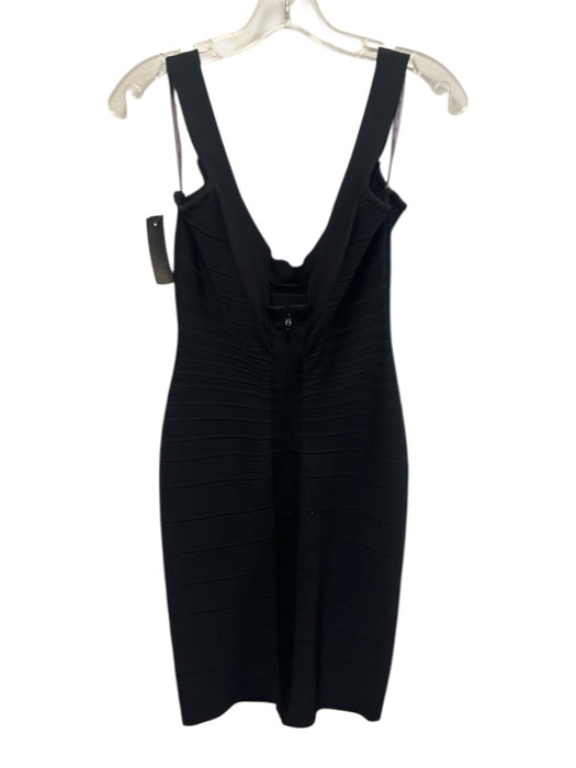 Herve Leger Size M Black Rayon Sleeveless Scoop Neck Ribbed Body Con Dress Black / M