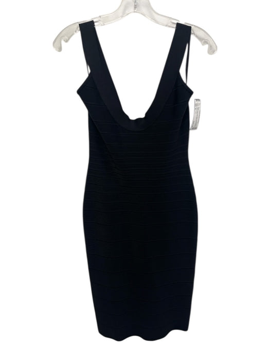 Herve Leger Size M Black Rayon Sleeveless Scoop Neck Ribbed Body Con Dress Black / M