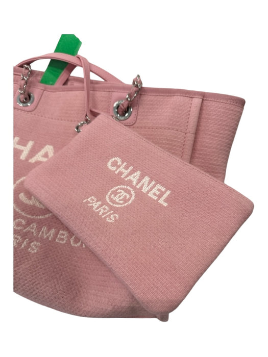 Chanel Pink & White Cotton Canvas Knit Silver Hardware Tote Bag Pink & White / L