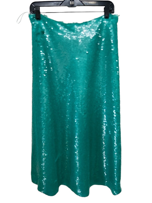 Victoria Beckham Size 8 Teal Green Polyester Fully Sequinned Midi Back Zip Skirt Teal Green / 8