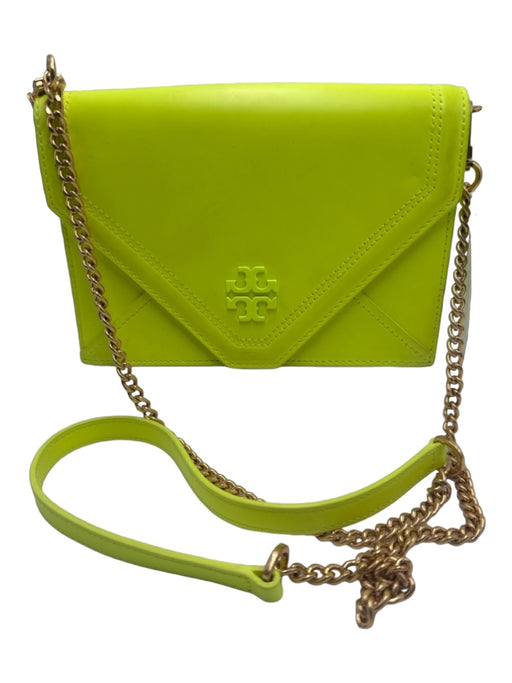 Tory Burch Neon Green Leather Flap Logo Gold Hardware Chain Crossbody Strap Bag Neon Green / S