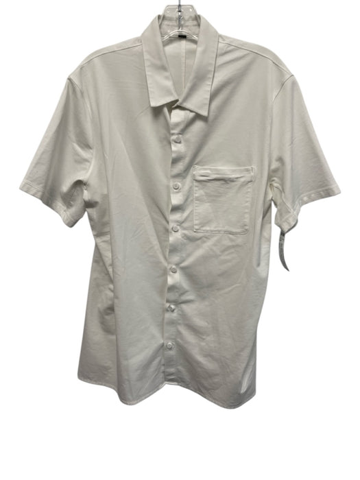 Lululemon Size Est L White Synthetic Solid Button Up front pocket Short Sleeve White / Est L