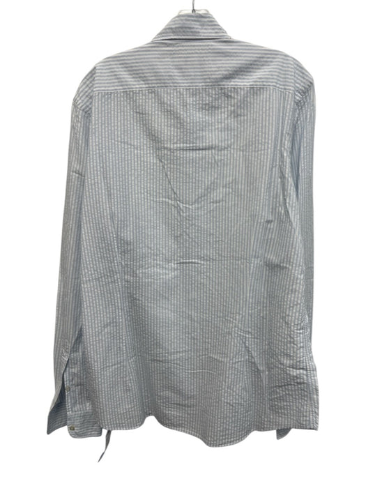 Emanuel Berg Size L Light Blue & White Cotton Striped Button up Short Sleeve Light Blue & White / L
