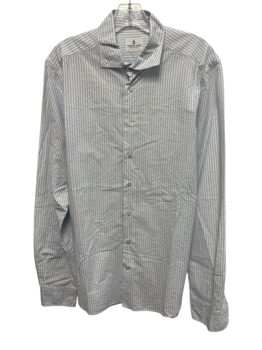 Emanuel Berg Size L Light Blue & White Cotton Striped Button up Short Sleeve Light Blue & White / L