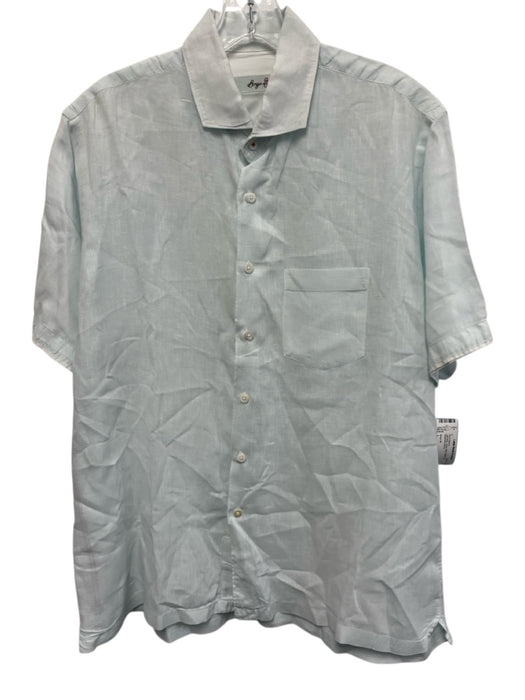 Borgo 28 Size L Light blue Linen Solid Button Up Men's Short Sleeve Light blue / L