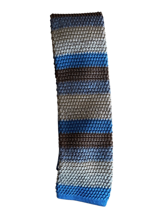 Robert Talbott Blue & Brown Silk Striped Knit Sock Tie Men's Ties Blue & Brown