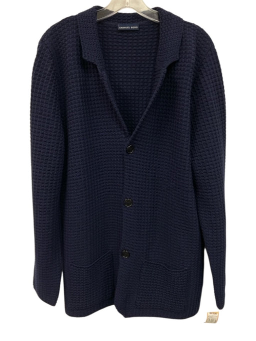 Emanuel Berg Size XL Navy Blue Wool Knit Button up Men's Sweater Navy Blue / XL
