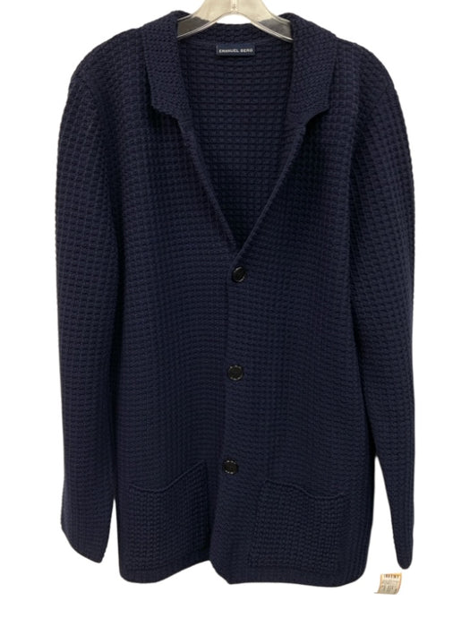 Emanuel Berg Size XL Navy Blue Wool Knit Button up Men's Sweater Navy Blue / XL