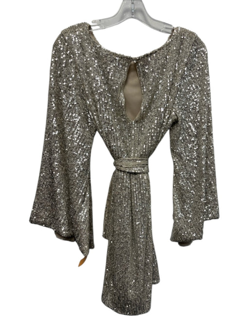 Jay Godfrey Size 10 Silver Gold Polyester Long Sleeve Fully Sequined Dress Silver Gold / 10