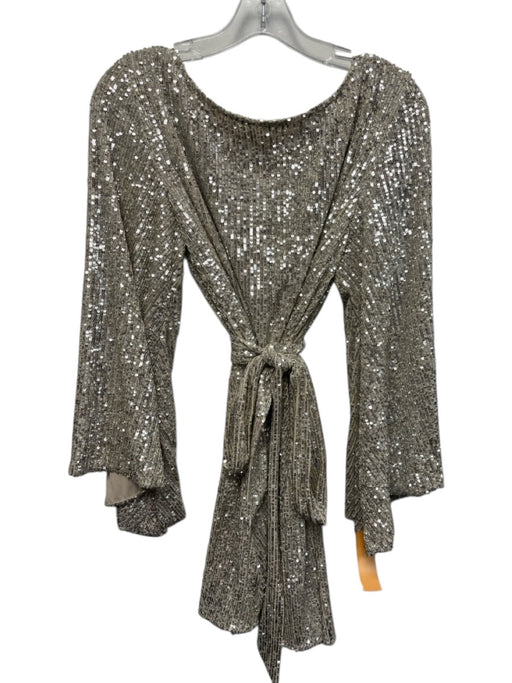 Jay Godfrey Size 10 Silver Gold Polyester Long Sleeve Fully Sequined Dress Silver Gold / 10