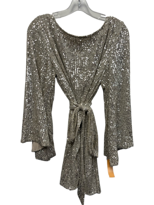Jay Godfrey Size 10 Silver Gold Polyester Long Sleeve Fully Sequined Dress Silver Gold / 10
