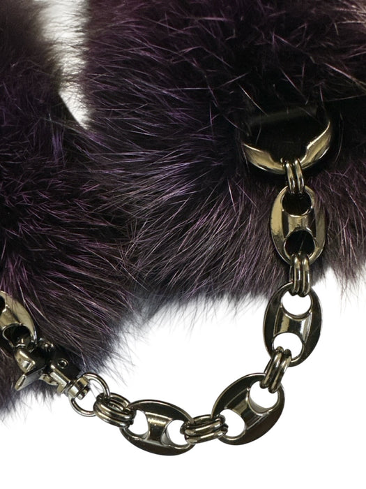 Mitchie's Matchings Purple Dyed Fox Fur Collar Chain Clasp scarf Purple