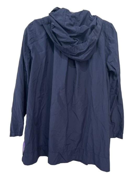 Eileen Fisher Size S Navy Cotton Blend Hood Button & Zip Front Pockets Jacket Navy / S