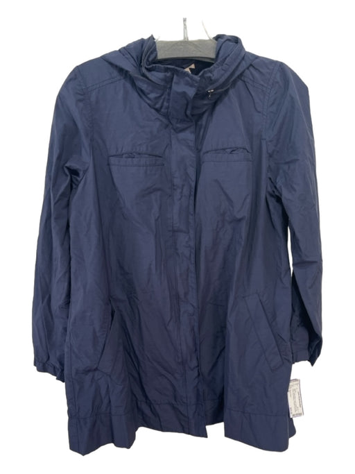 Eileen Fisher Size S Navy Cotton Blend Hood Button & Zip Front Pockets Jacket Navy / S