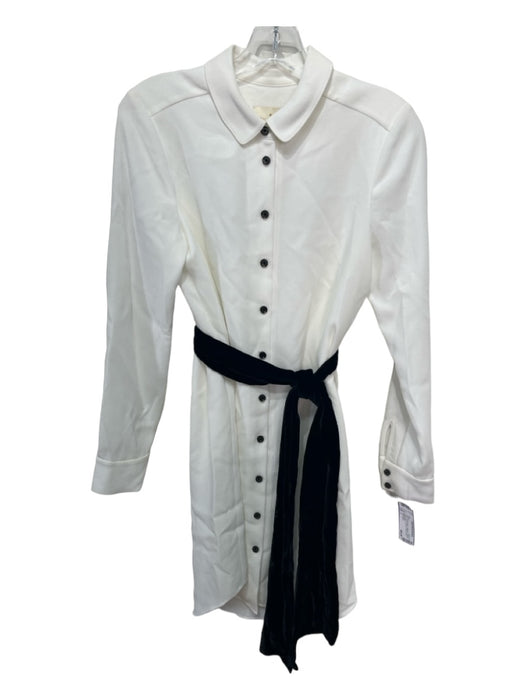 Kate Spade Size 2 White & Black Polyester Collared Button Up Long Sleeve Dress White & Black / 2